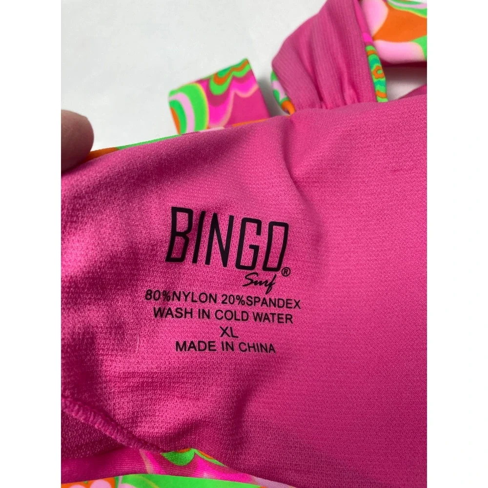 Bingo Surf Tropidelic Bikini Set Flower Power‎ Pink Orange Green Swimsuit XL